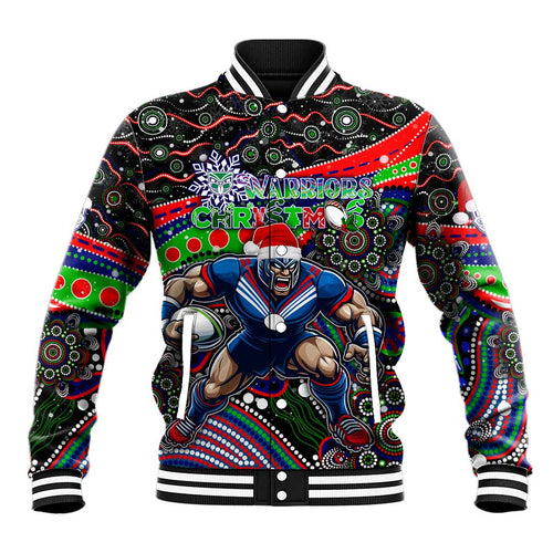 Merry Christmas New Zealand Warriors Baseball Jacket Aboriginal Santa Rugby Mascot