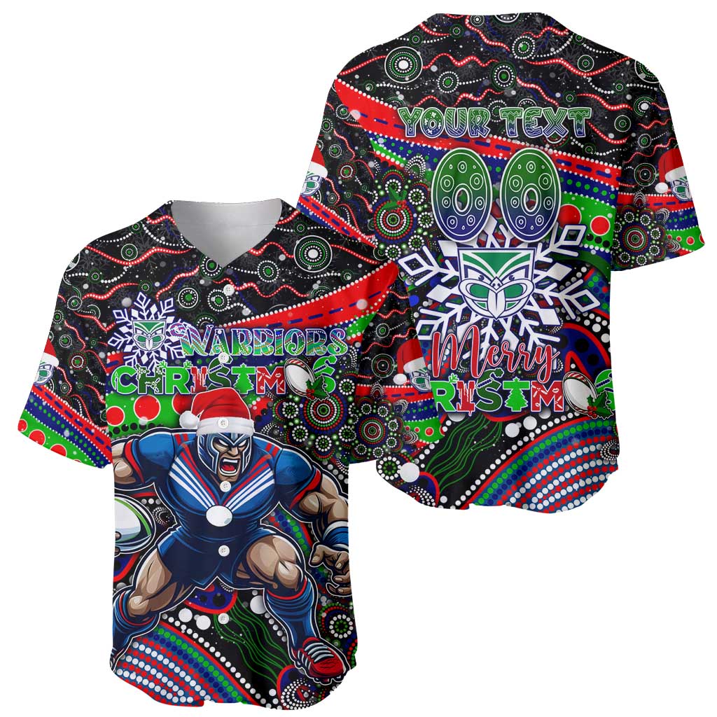 Merry Christmas New Zealand Warriors Baseball Jersey Aboriginal Santa Rugby Mascot