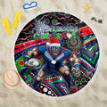 Merry Christmas New Zealand Warriors Beach Blanket Aboriginal Santa Rugby Mascot