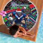 Merry Christmas New Zealand Warriors Beach Blanket Aboriginal Santa Rugby Mascot