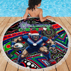 Merry Christmas New Zealand Warriors Beach Blanket Aboriginal Santa Rugby Mascot