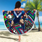 Merry Christmas New Zealand Warriors Beach Blanket Aboriginal Santa Rugby Mascot
