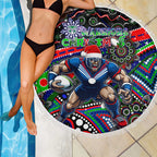 Merry Christmas New Zealand Warriors Beach Blanket Aboriginal Santa Rugby Mascot