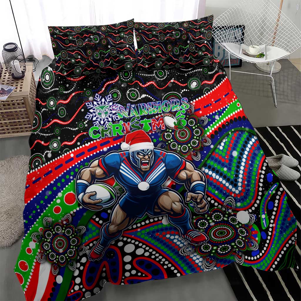 Merry Christmas New Zealand Warriors Bedding Set Aboriginal Santa Rugby Mascot