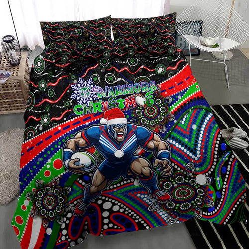 Merry Christmas New Zealand Warriors Bedding Set Aboriginal Santa Rugby Mascot