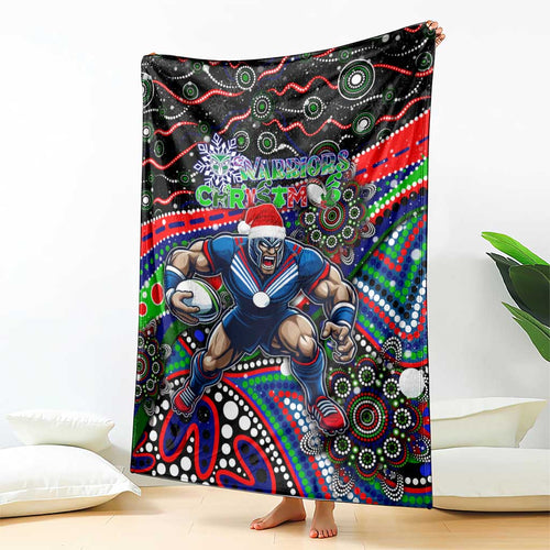 Merry Christmas New Zealand Warriors Blanket Aboriginal Santa Rugby Mascot