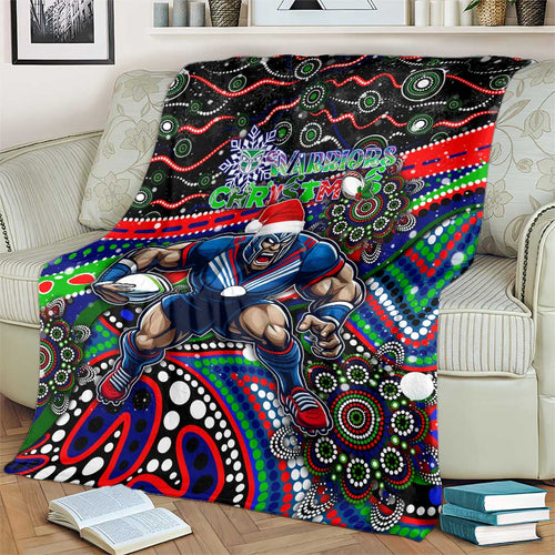 Merry Christmas New Zealand Warriors Blanket Aboriginal Santa Rugby Mascot