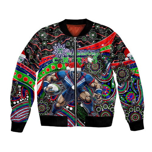 Merry Christmas New Zealand Warriors Bomber Jacket Aboriginal Santa Rugby Mascot