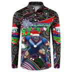 Merry Christmas New Zealand Warriors Button Sweatshirt Aboriginal Santa Rugby Mascot