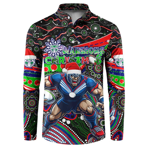Merry Christmas New Zealand Warriors Button Sweatshirt Aboriginal Santa Rugby Mascot