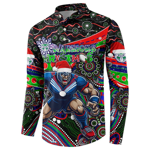 Merry Christmas New Zealand Warriors Button Sweatshirt Aboriginal Santa Rugby Mascot