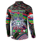 Merry Christmas New Zealand Warriors Button Sweatshirt Aboriginal Santa Rugby Mascot