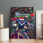 Merry Christmas New Zealand Warriors Canvas Wall Art Aboriginal Santa Rugby Mascot