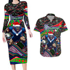 Merry Christmas New Zealand Warriors Couples Matching Long Sleeve Bodycon Dress and Hawaiian Shirt Aboriginal Santa Rugby Mascot