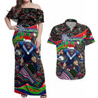 Merry Christmas New Zealand Warriors Couples Matching Off Shoulder Maxi Dress and Hawaiian Shirt Aboriginal Santa Rugby Mascot