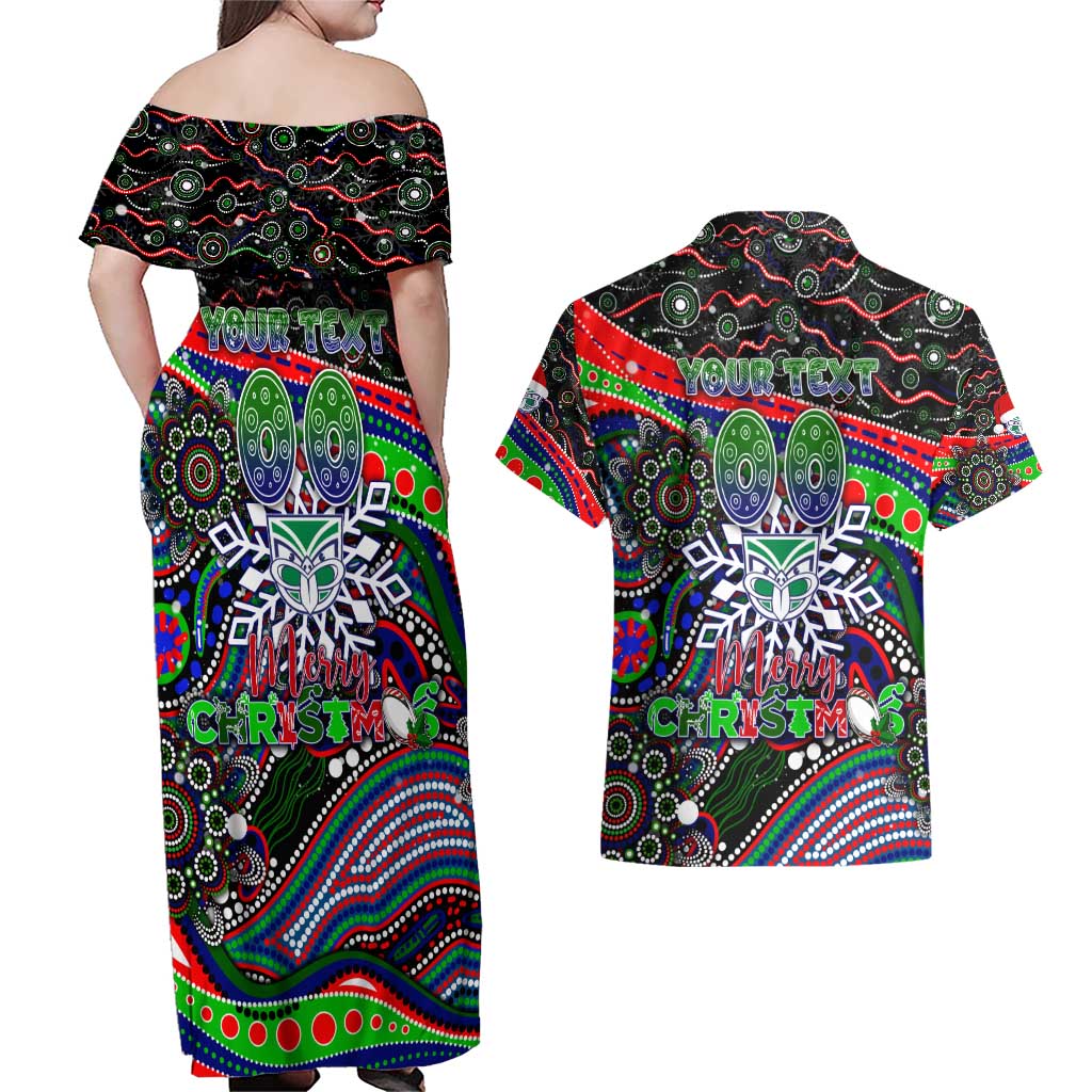 Merry Christmas New Zealand Warriors Couples Matching Off Shoulder Maxi Dress and Hawaiian Shirt Aboriginal Santa Rugby Mascot