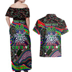 Merry Christmas New Zealand Warriors Couples Matching Off Shoulder Maxi Dress and Hawaiian Shirt Aboriginal Santa Rugby Mascot