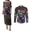 Merry Christmas New Zealand Warriors Couples Matching Puletasi and Long Sleeve Button Shirt Aboriginal Santa Rugby Mascot