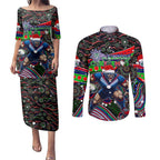 Merry Christmas New Zealand Warriors Couples Matching Puletasi and Long Sleeve Button Shirt Aboriginal Santa Rugby Mascot