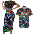 Merry Christmas New Zealand Warriors Couples Matching Short Sleeve Bodycon Dress and Hawaiian Shirt Aboriginal Santa Rugby Mascot