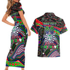 Merry Christmas New Zealand Warriors Couples Matching Short Sleeve Bodycon Dress and Hawaiian Shirt Aboriginal Santa Rugby Mascot