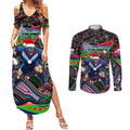 Merry Christmas New Zealand Warriors Couples Matching Summer Maxi Dress and Long Sleeve Button Shirt Aboriginal Santa Rugby Mascot