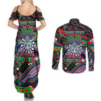 Merry Christmas New Zealand Warriors Couples Matching Summer Maxi Dress and Long Sleeve Button Shirt Aboriginal Santa Rugby Mascot