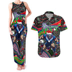 Merry Christmas New Zealand Warriors Couples Matching Tank Maxi Dress and Hawaiian Shirt Aboriginal Santa Rugby Mascot