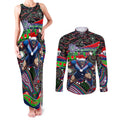 Merry Christmas New Zealand Warriors Couples Matching Tank Maxi Dress and Long Sleeve Button Shirt Aboriginal Santa Rugby Mascot