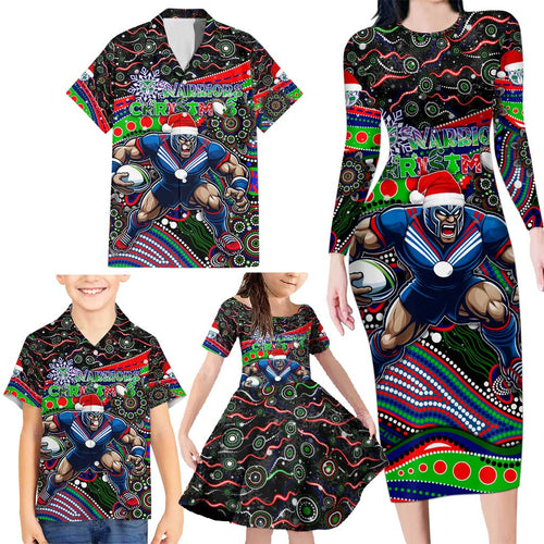 Merry Christmas New Zealand Warriors Family Matching Long Sleeve Bodycon Dress and Hawaiian Shirt Aboriginal Santa Rugby Mascot