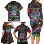 Merry Christmas New Zealand Warriors Family Matching Long Sleeve Bodycon Dress and Hawaiian Shirt Aboriginal Santa Rugby Mascot