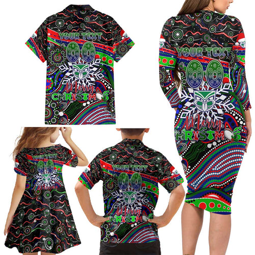 Merry Christmas New Zealand Warriors Family Matching Long Sleeve Bodycon Dress and Hawaiian Shirt Aboriginal Santa Rugby Mascot