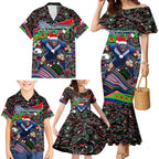 Merry Christmas New Zealand Warriors Family Matching Mermaid Dress and Hawaiian Shirt Aboriginal Santa Rugby Mascot