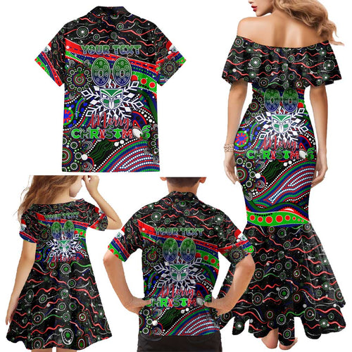 Merry Christmas New Zealand Warriors Family Matching Mermaid Dress and Hawaiian Shirt Aboriginal Santa Rugby Mascot