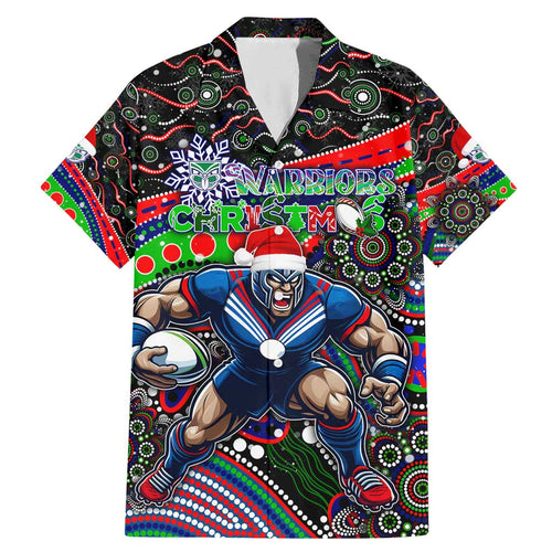 Merry Christmas New Zealand Warriors Family Matching Mermaid Dress and Hawaiian Shirt Aboriginal Santa Rugby Mascot