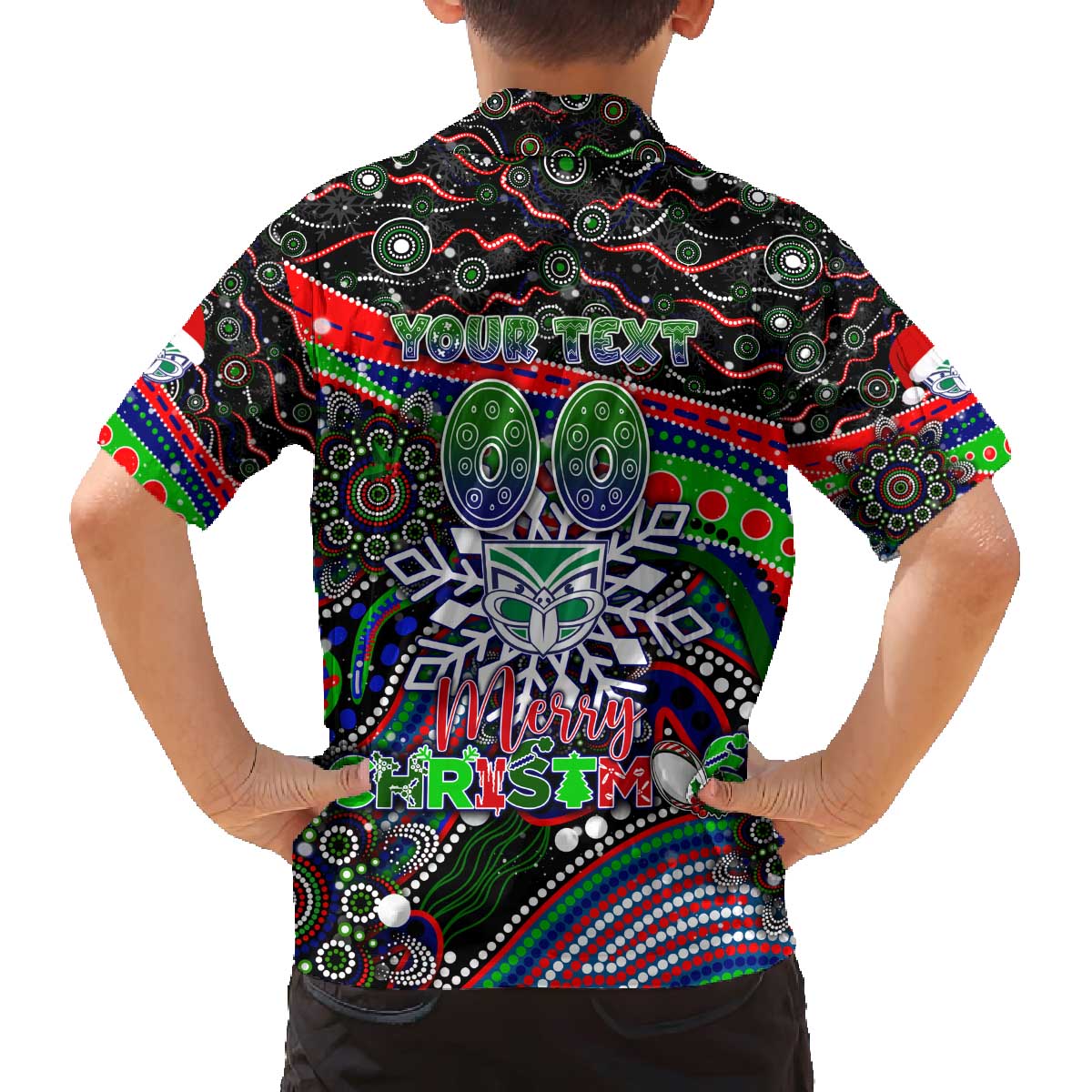 Merry Christmas New Zealand Warriors Family Matching Off The Shoulder Long Sleeve Dress and Hawaiian Shirt Aboriginal Santa Rugby Mascot