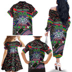 Merry Christmas New Zealand Warriors Family Matching Off The Shoulder Long Sleeve Dress and Hawaiian Shirt Aboriginal Santa Rugby Mascot