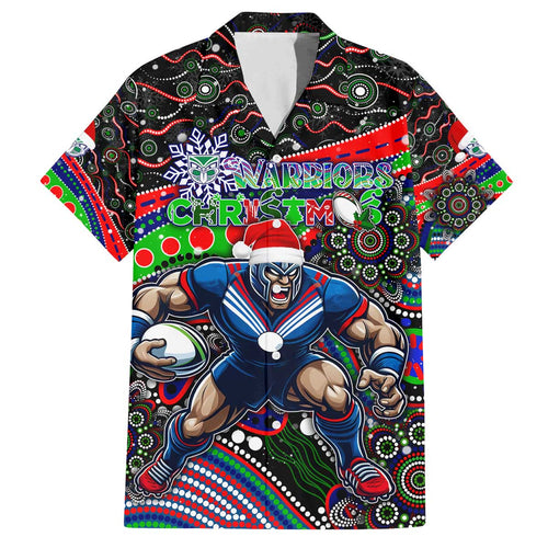 Merry Christmas New Zealand Warriors Family Matching Off The Shoulder Long Sleeve Dress and Hawaiian Shirt Aboriginal Santa Rugby Mascot