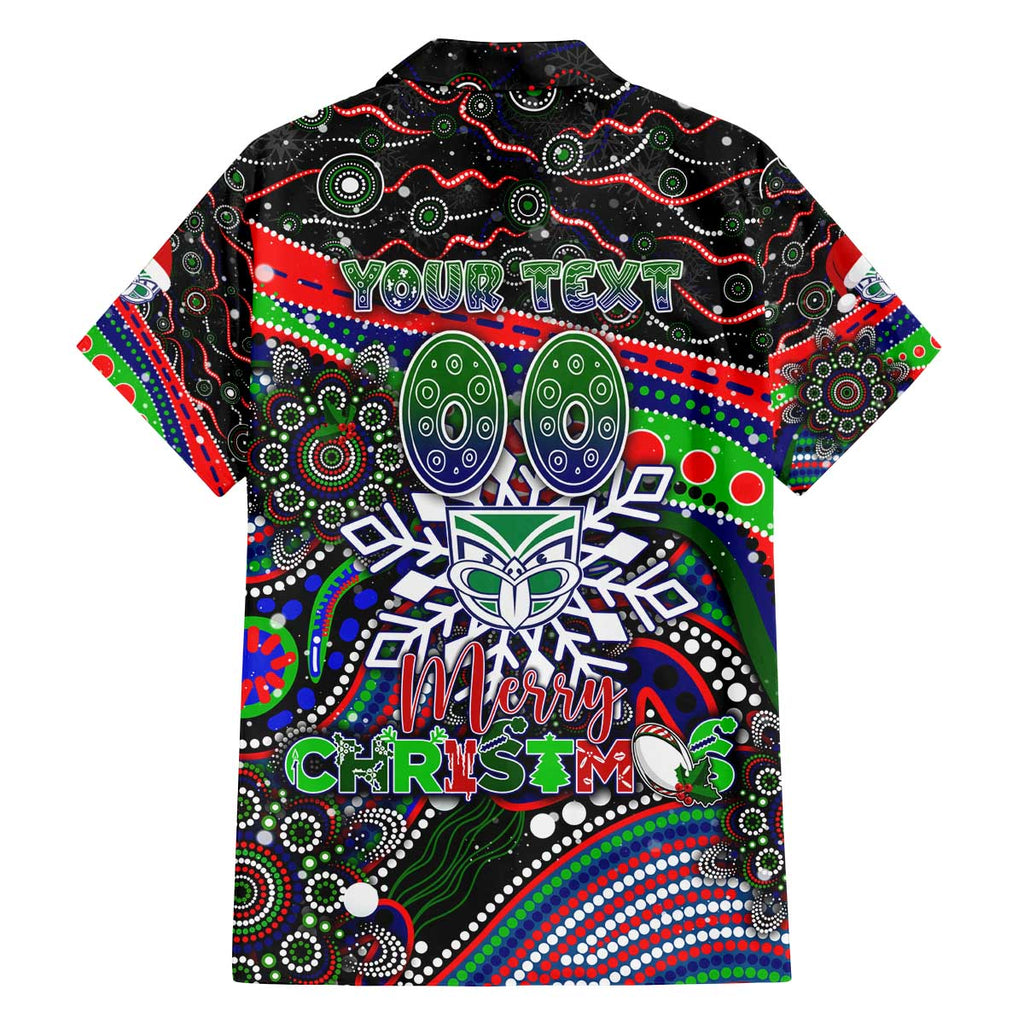 Merry Christmas New Zealand Warriors Family Matching Off The Shoulder Long Sleeve Dress and Hawaiian Shirt Aboriginal Santa Rugby Mascot