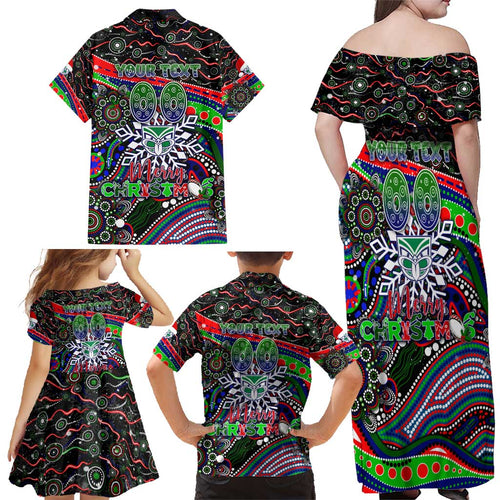 Merry Christmas New Zealand Warriors Family Matching Off Shoulder Maxi Dress and Hawaiian Shirt Aboriginal Santa Rugby Mascot