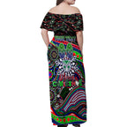 Merry Christmas New Zealand Warriors Family Matching Off Shoulder Maxi Dress and Hawaiian Shirt Aboriginal Santa Rugby Mascot