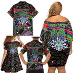 Merry Christmas New Zealand Warriors Family Matching Off Shoulder Short Dress and Hawaiian Shirt Aboriginal Santa Rugby Mascot