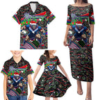 Merry Christmas New Zealand Warriors Family Matching Puletasi and Hawaiian Shirt Aboriginal Santa Rugby Mascot