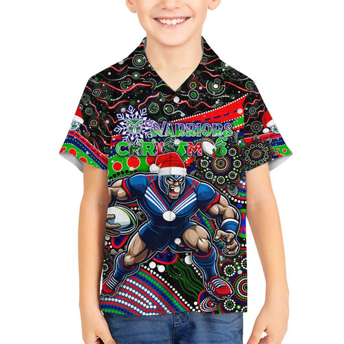 Merry Christmas New Zealand Warriors Family Matching Puletasi and Hawaiian Shirt Aboriginal Santa Rugby Mascot