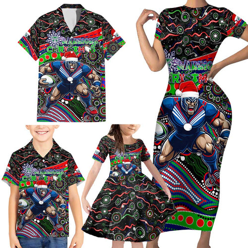 Merry Christmas New Zealand Warriors Family Matching Short Sleeve Bodycon Dress and Hawaiian Shirt Aboriginal Santa Rugby Mascot