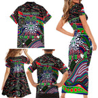 Merry Christmas New Zealand Warriors Family Matching Short Sleeve Bodycon Dress and Hawaiian Shirt Aboriginal Santa Rugby Mascot