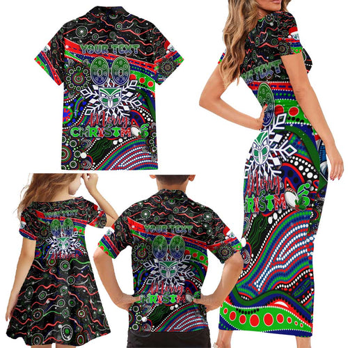 Merry Christmas New Zealand Warriors Family Matching Short Sleeve Bodycon Dress and Hawaiian Shirt Aboriginal Santa Rugby Mascot