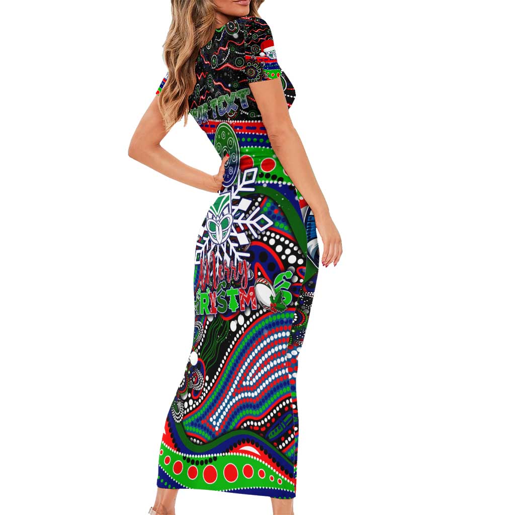 Merry Christmas New Zealand Warriors Family Matching Short Sleeve Bodycon Dress and Hawaiian Shirt Aboriginal Santa Rugby Mascot