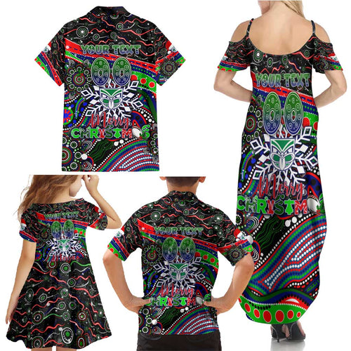 Merry Christmas New Zealand Warriors Family Matching Summer Maxi Dress and Hawaiian Shirt Aboriginal Santa Rugby Mascot