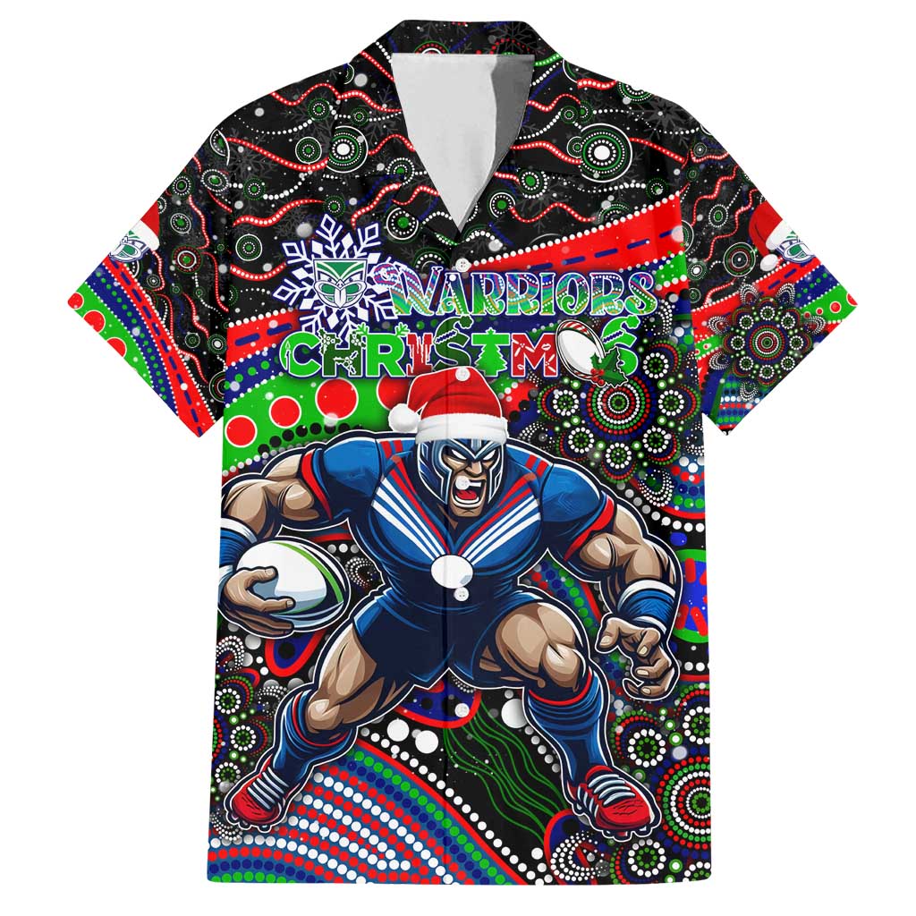 Merry Christmas New Zealand Warriors Family Matching Summer Maxi Dress and Hawaiian Shirt Aboriginal Santa Rugby Mascot